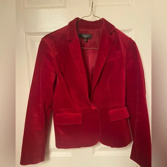 Talbots Classic Velvet Blazer in Rich Ruby Red - Size 2P - Picture 1 of 6